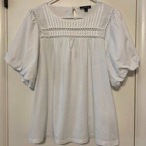 J. Crew #BP030 Women's S/S White Lace-Trim Puff-Sleeve Tee Shirt Top Blouse XL